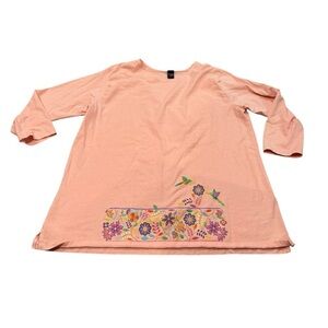 Sabaku Artwear Peach Tunic cotton hummingbird printed vintage 1x EUC